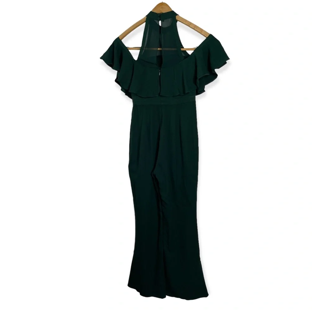FAME& PARTNERS Green The Ellis Jumpsuit Flare Leg Size 2 Ruffle